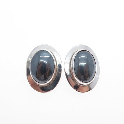 VHC VIDAL CHAVEZ Old Pawn 925 Sterling Silver Vintage Hematite Clip On Earrings