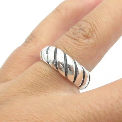 925 Sterling Silver Vintage Modernist Twisted Ribbed Band Ring Size 7.75