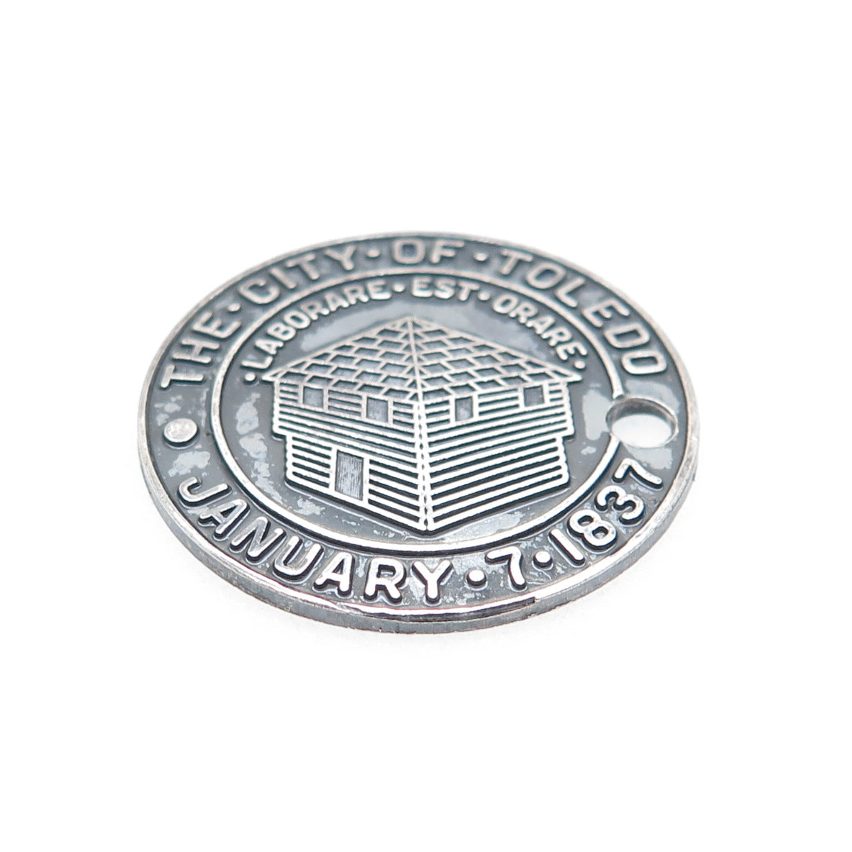 925 Sterling Silver Vintage The City of Toledo Jan 7 1837 Oxidized Charm Pendant