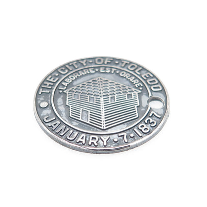 925 Sterling Silver Vintage The City of Toledo Jan 7 1837 Oxidized Charm Pendant