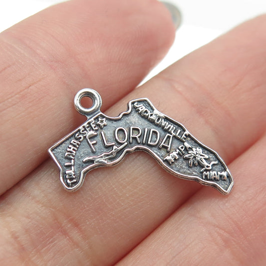 925 Sterling Silver Vintage Florida State Map Charm Pendant