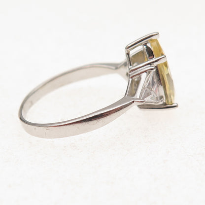 925 Sterling Silver Canary & White C Z Teardrop Ring Size 9.25