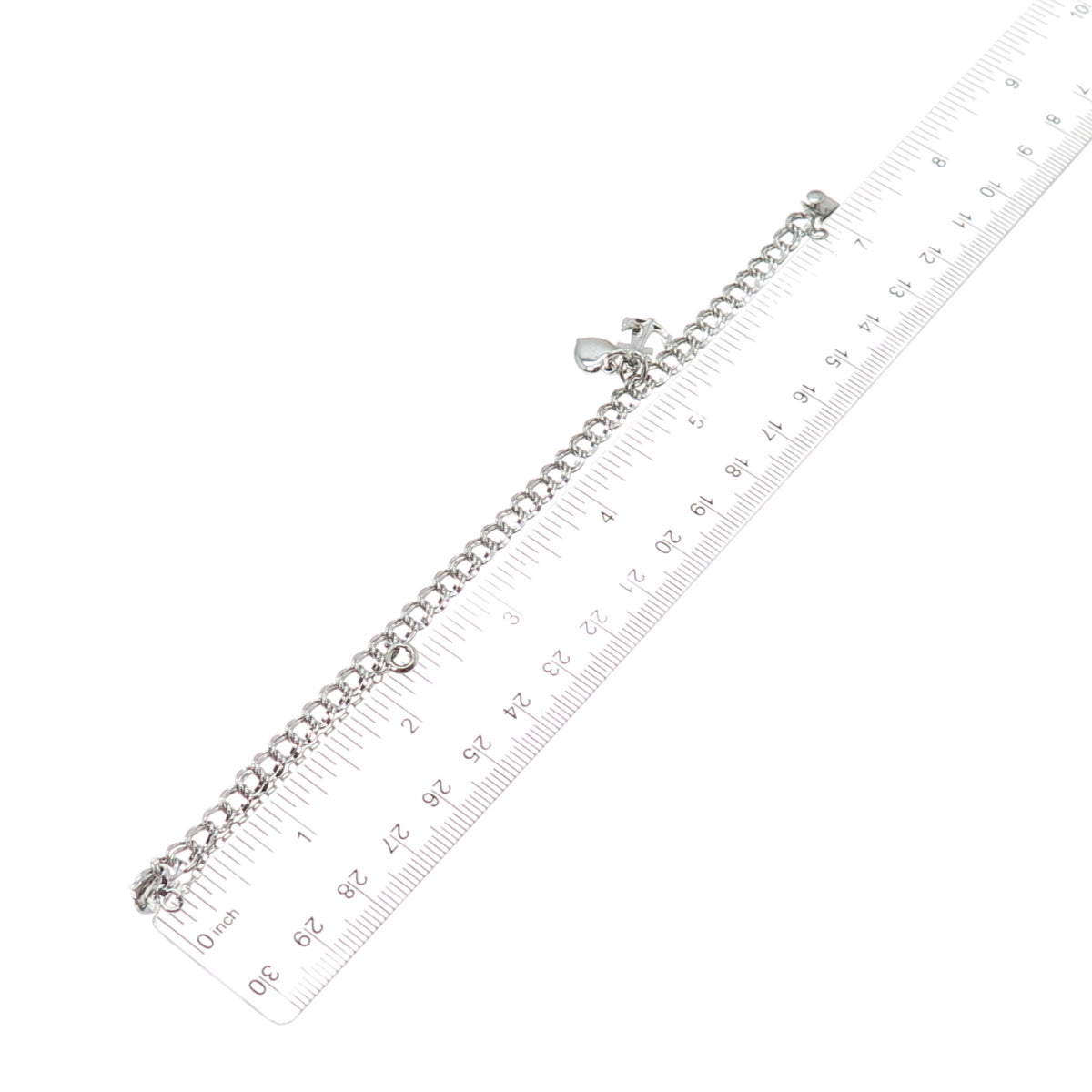 ELCO Sterling Silver Vintage Heart Anchor Cross Double Curb Link Bracelet 6.75"