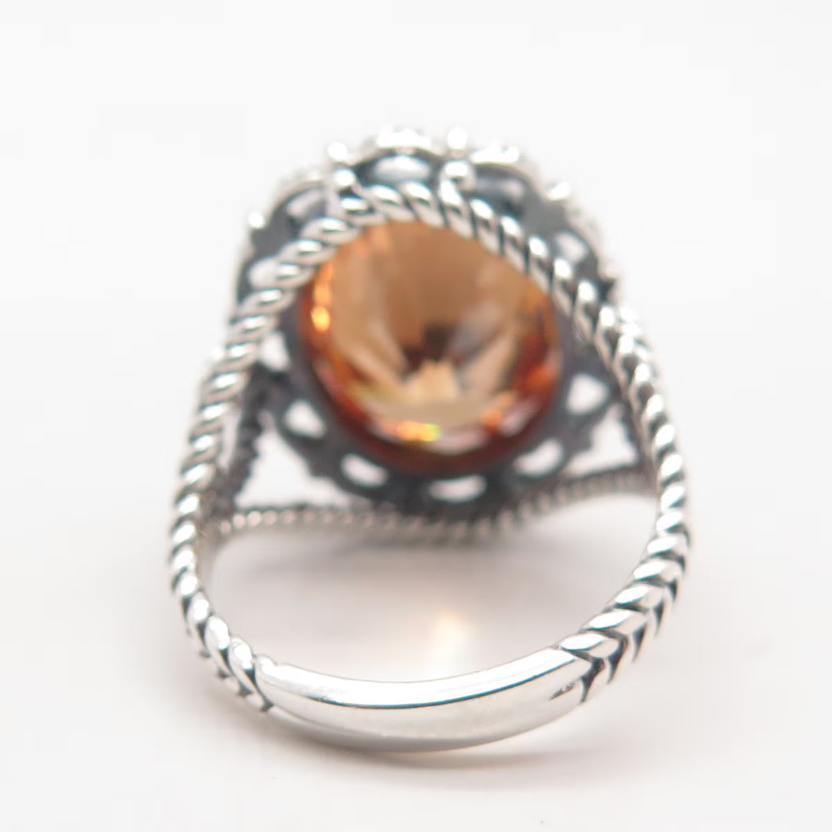 925 Sterling Silver Vintage Champagne C Z Twisted Ring Size 6.75