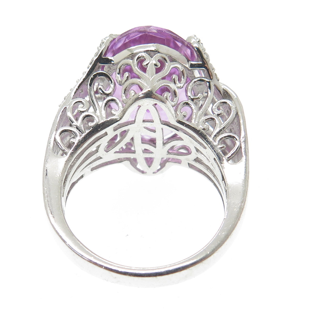 CHUCK CLEMENCY 925 Sterling Silver White Topaz & Amethyst Gem Ring Size 7.25