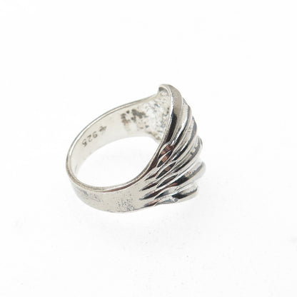 LISA LEE CREATIONS 925 Sterling Silver Vintage Diamond-Cut Wing Ring Size 6