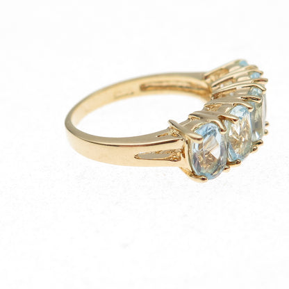 925 Sterling Silver Gold Plated Real Oval-Cut Blue Topaz Ring Size 5