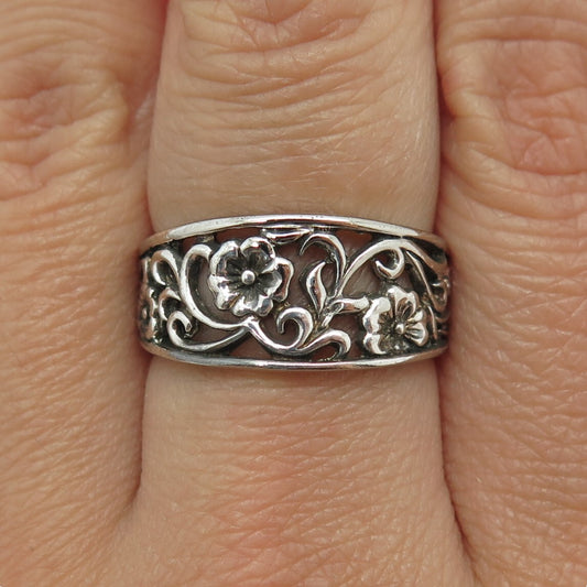 CHAPAL ZENRAY 925 Sterling Silver Vintage Floral Oxidized Ring Size 8.25