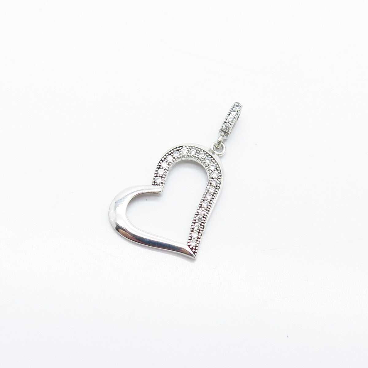 925 Sterling Silver C Z Open Heart Pendant