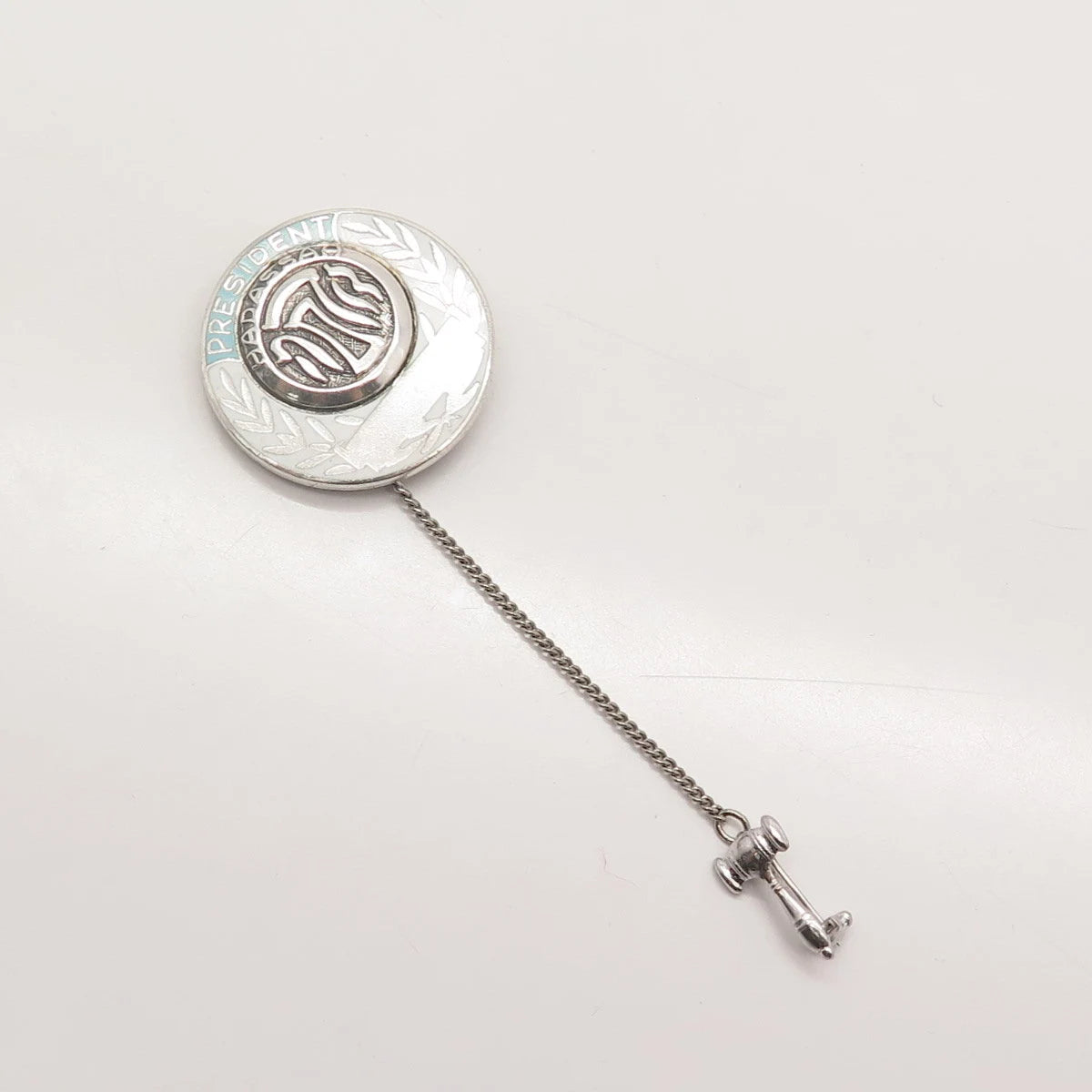 925 Sterling Silver Vintage Enamel "President Hadassah" Pin Brooch w/Chain