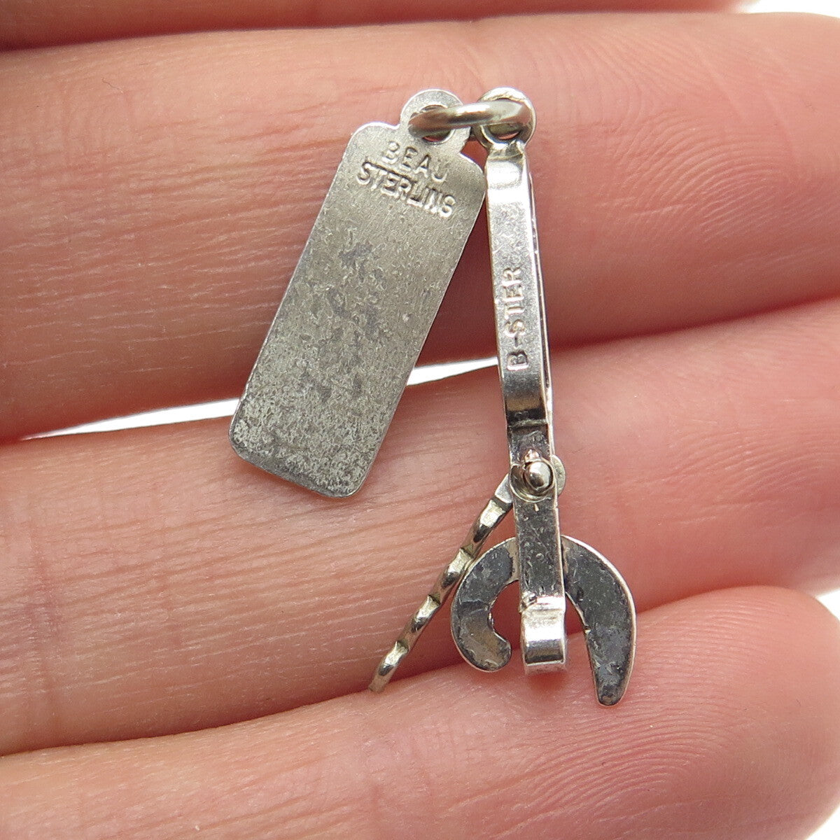 BEAU 925 Sterling Silver Antique Enamel "Just Married" Bottle Opener Pendant