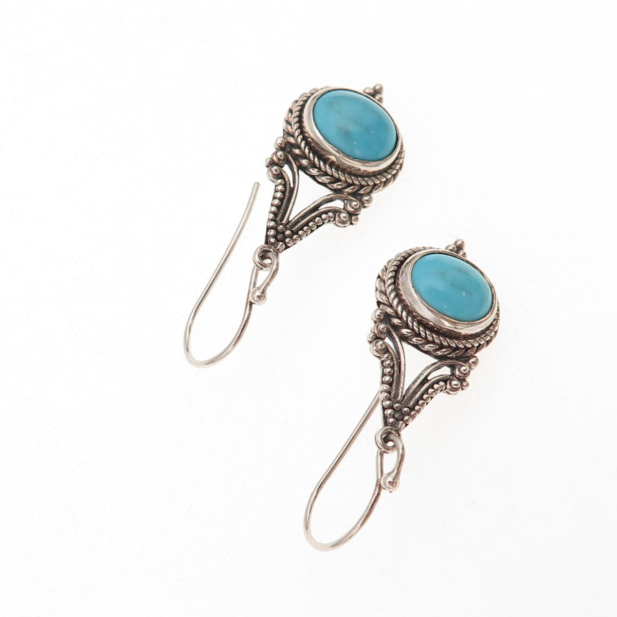 Samuel Benham 925 Sterling Silver Vintage Real Turquoise Dangle Earrings