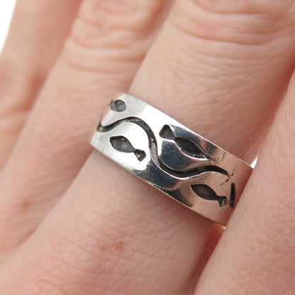 925 Sterling Silver Vintage Fish Oxidized Band Ring Size 7.75
