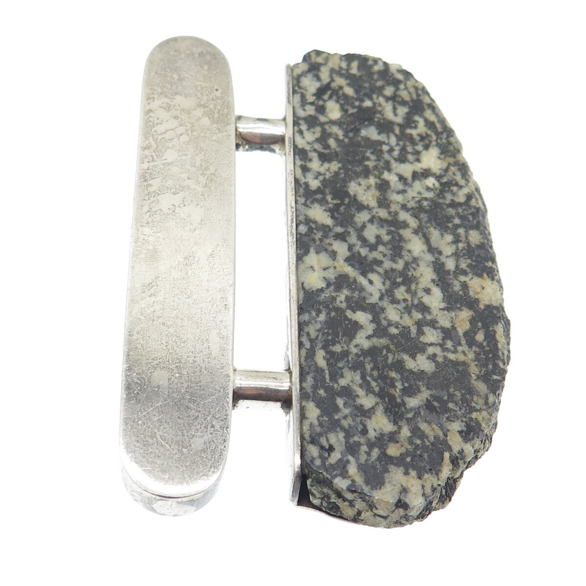 925 Sterling Silver Vintage Real Diorite Modernist Pin Brooch