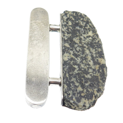 925 Sterling Silver Vintage Real Diorite Modernist Pin Brooch