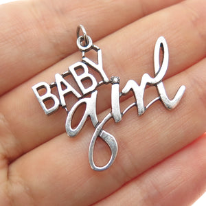 925 Sterling Silver Vintage Real Round-Cut Diamond Baby Girl Charm Pendant