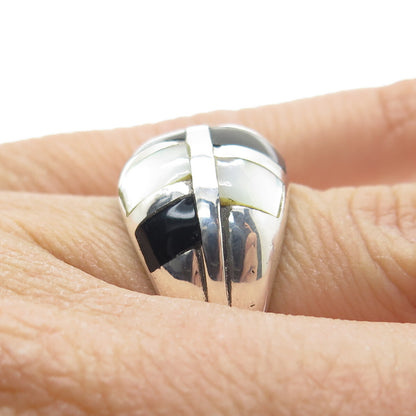 CFJ Collins Fine Jewelry Sterling Silver Vintage Black Onyx & MOP Ring Size 6.25