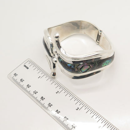 925 Sterling Silver Vintage Mexico Real Abalone Shell Modernist Bracelet 7.25"
