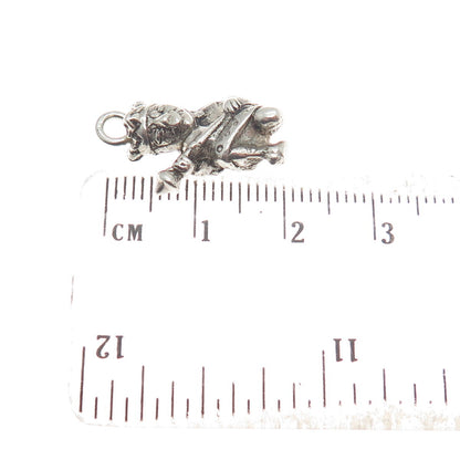 925 Sterling Silver Vintage Kneeling King Minimalist Oxidized Charm Pendant