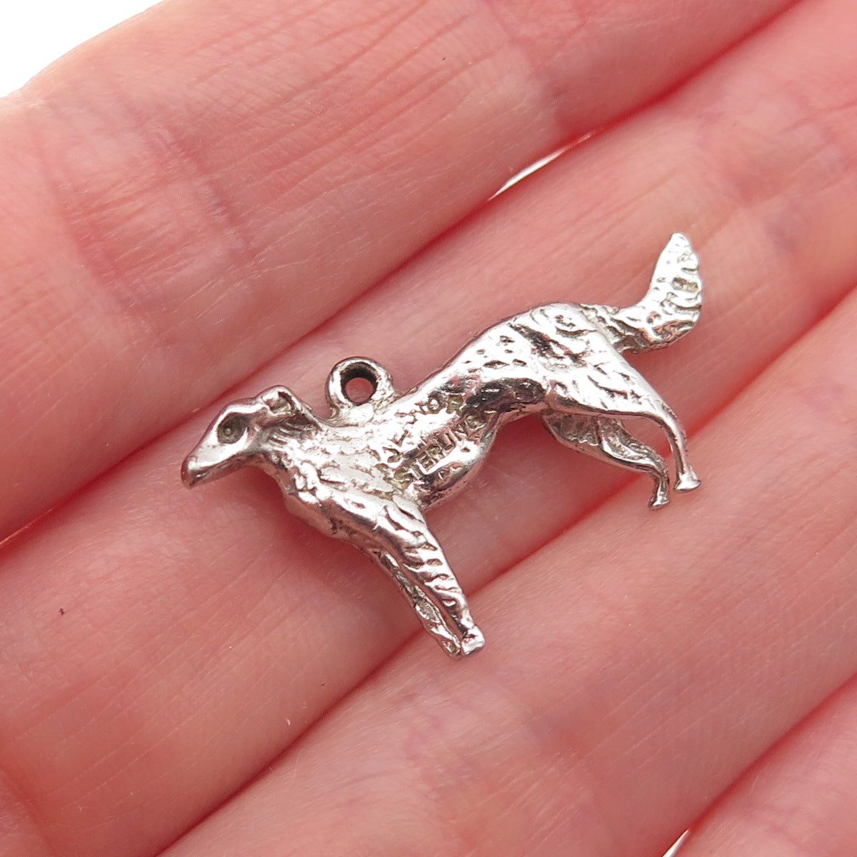 JEANOR 925 Sterling Silver Vintage Saluki Dog Oxidized Mini Charm Pendant