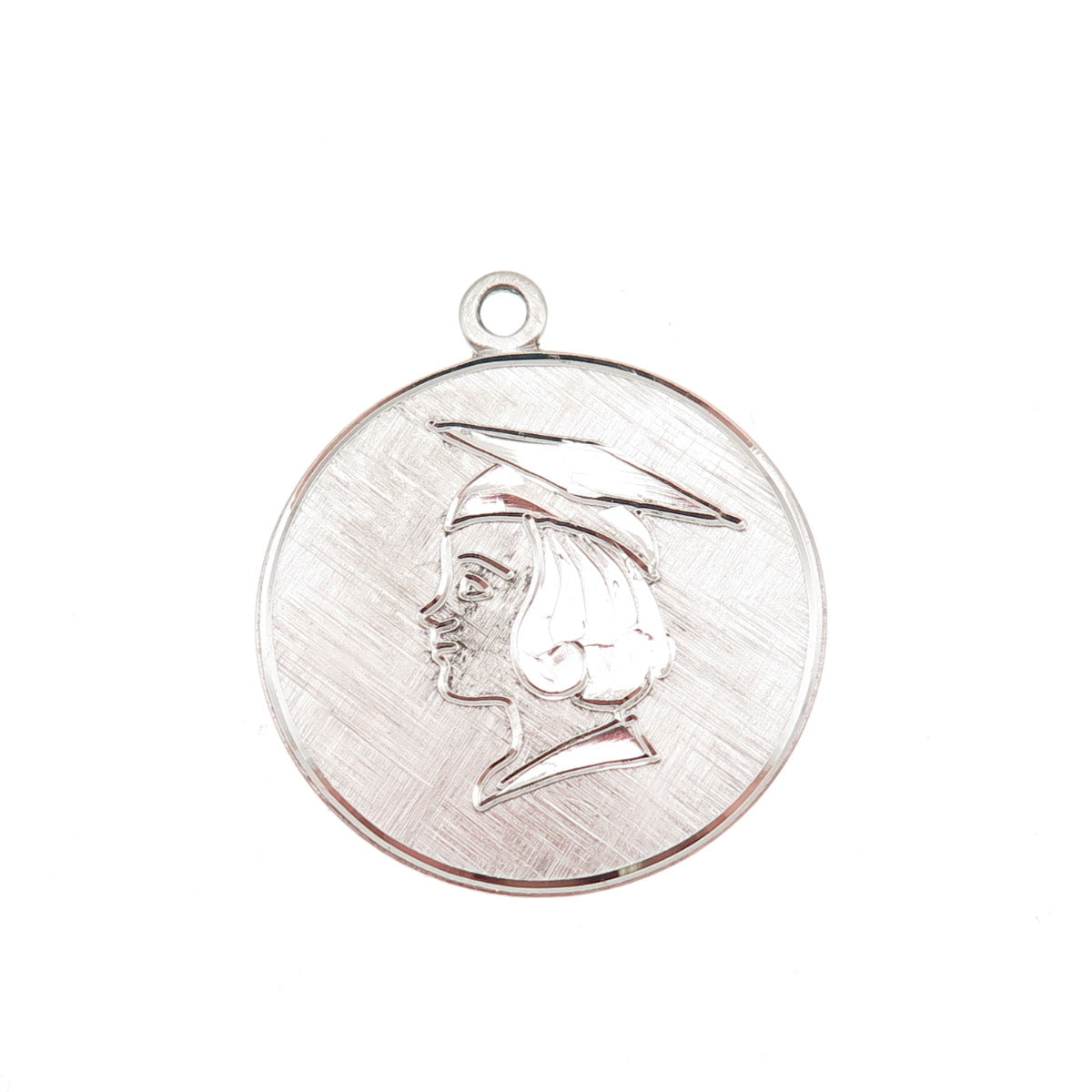 WELLS 925 Sterling Silver Vintage Graduation Girl Tag Charm Pendant