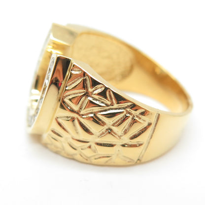 925 Sterling Silver Gold Plated Round-Cut Shaped C Z Horseshoe Ring Size 8.25