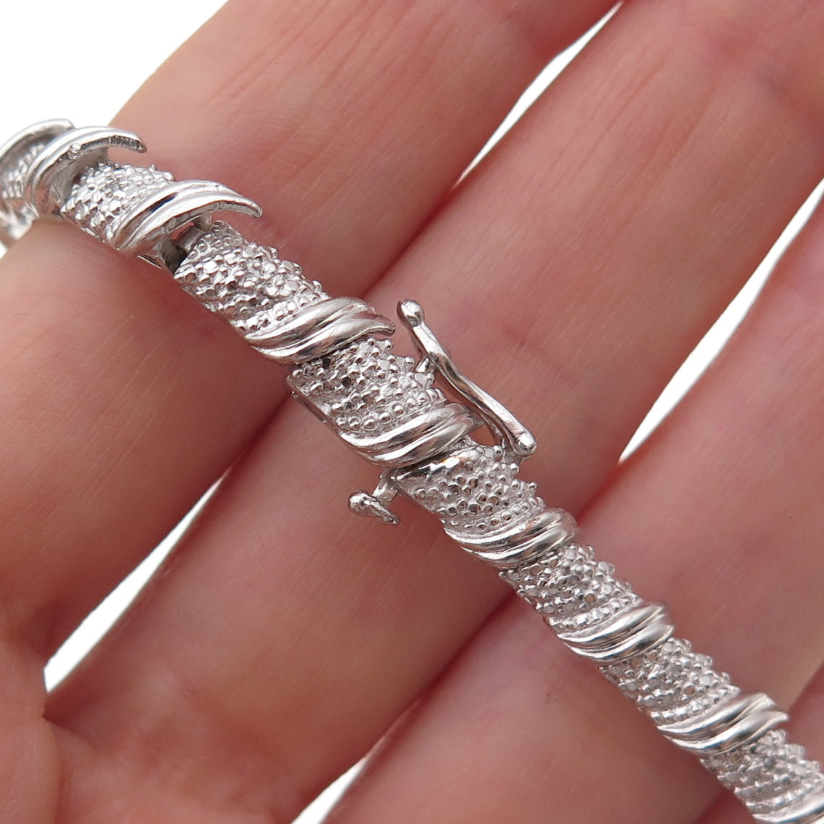 Sun 925 Sterling Silver Real Round-Cut Diamond Bracelet 7.75"