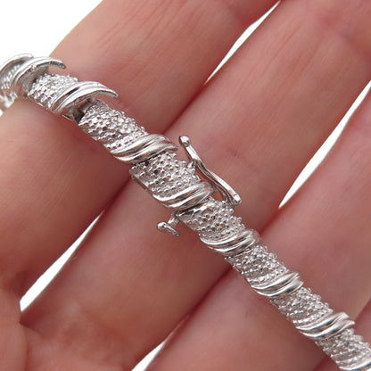 Sun 925 Sterling Silver Real Round-Cut Diamond Bracelet 7.75"