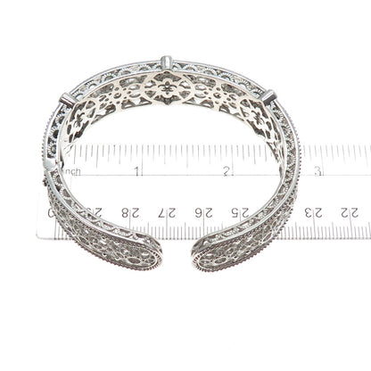 JUDITH RIPKA Sterling Silver Round-Cut C Z Flower Adjustable Cuff Bracelet 7"