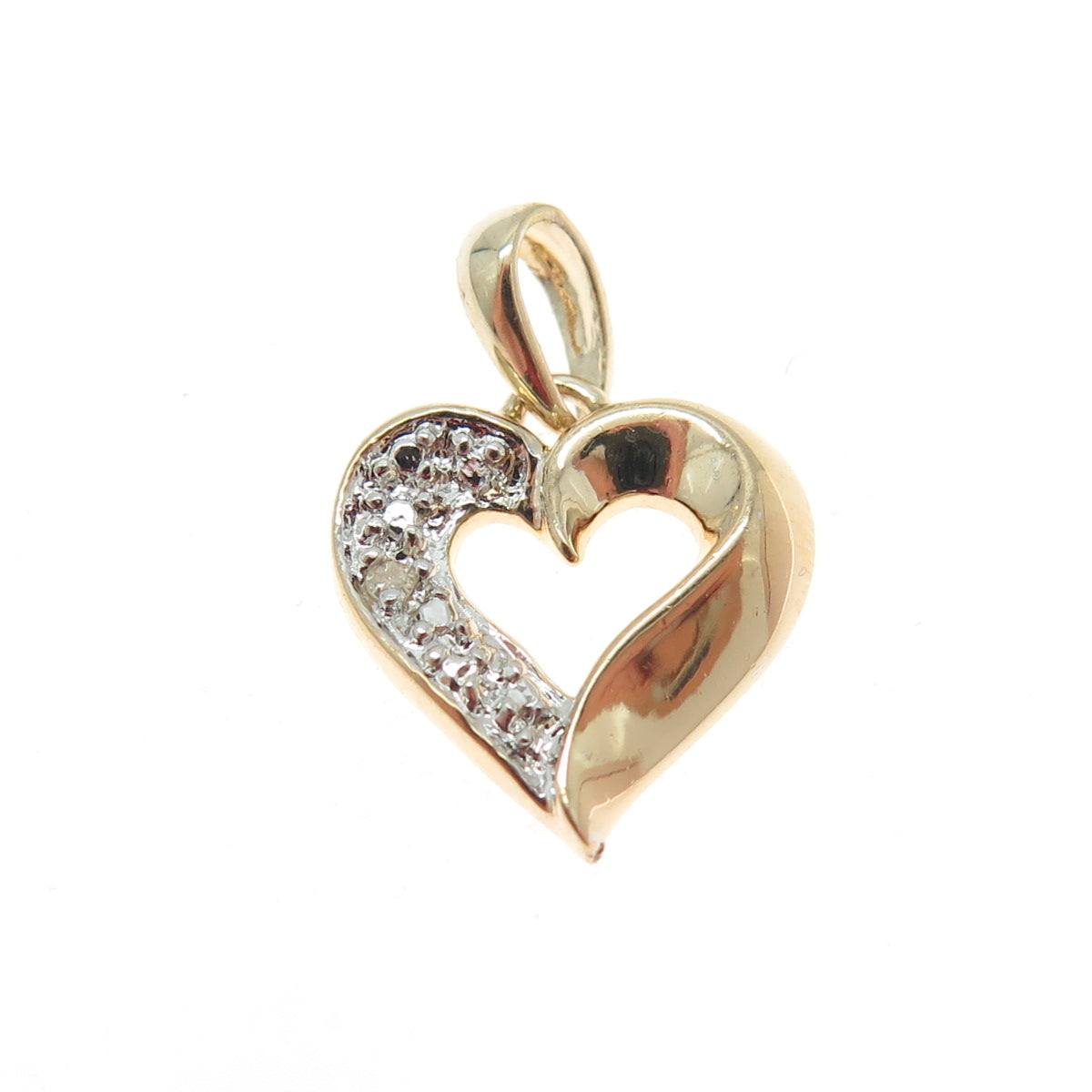 ROSS SIMONS 925 Sterling Silver Gold Plated Real Diamond Accent Heart Pendant