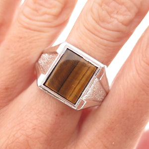 Vargas 925 Sterling Silver Vintage Real Tiger Eye Ring Size 11.25
