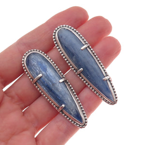 925 Sterling Silver Vintage Real Kyanite Modernist Oxidized Earrings