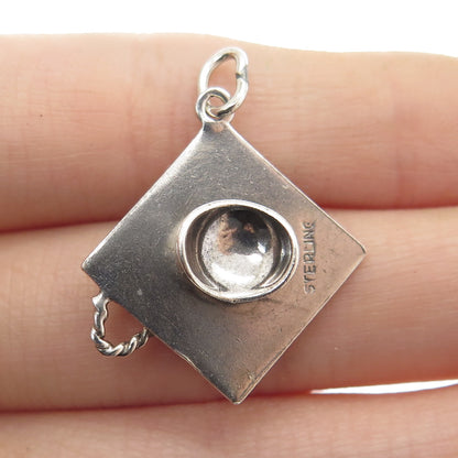 925 Sterling Silver Vintage Graduation Cap Charm Pendant