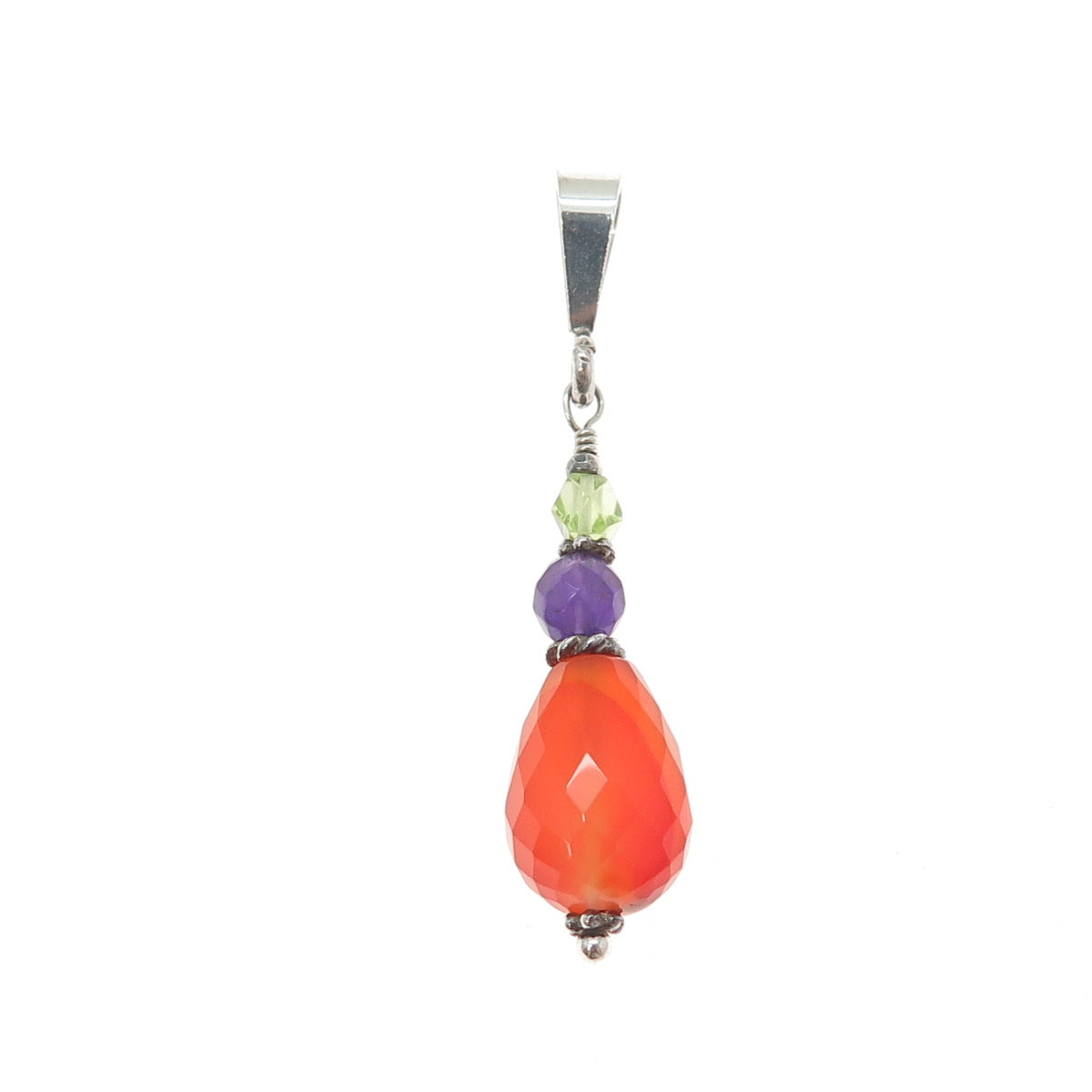 925 Sterling Silver Vintage Real Agate Amethyst & Peridot Charm Pendant