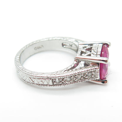 925 Sterling Silver Lab-Created Ruby & C Z Ring Size 5.25