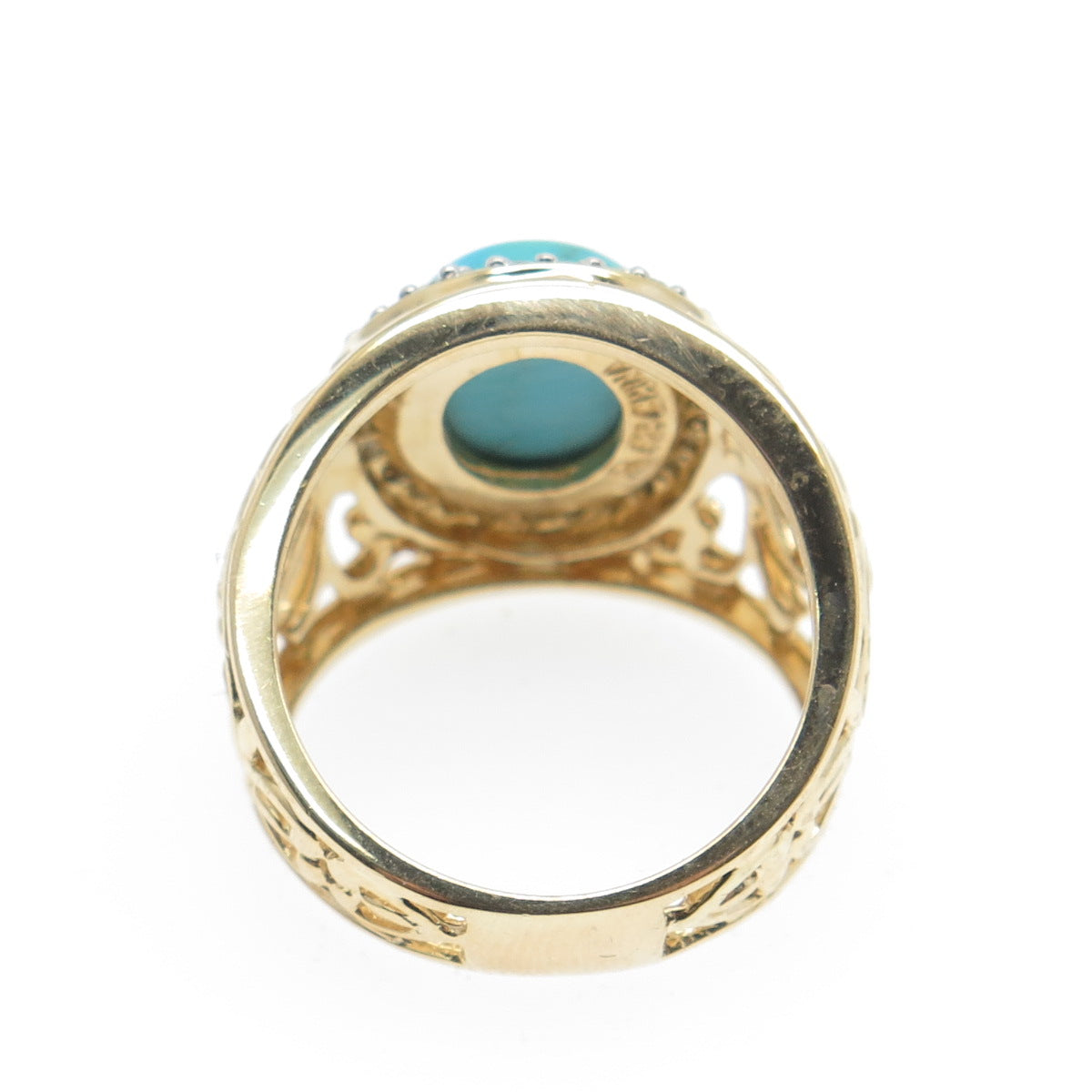ROSS SIMONS 925 Sterling Silver Gold Plated Faux Turquoise & C Z Ring Size 6.25