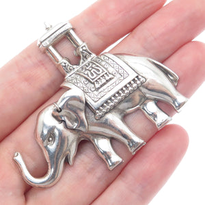 LANG Sterling Silver Antique Art Deco Elephant Sedan Chair Oxidized Pin Brooch