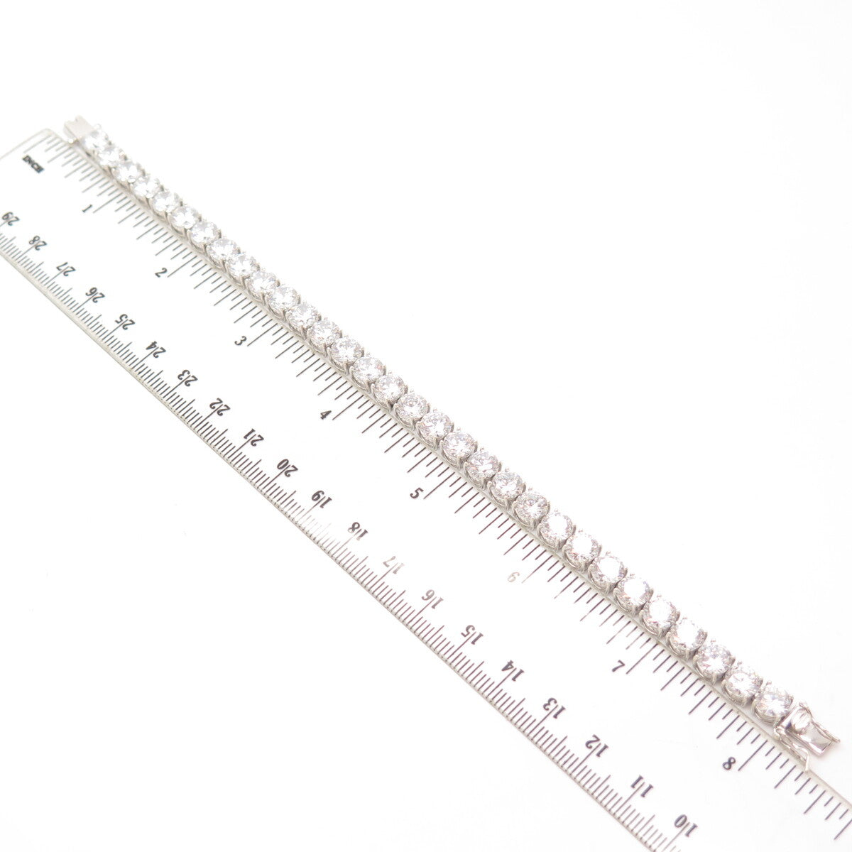 925 Sterling Silver C Z Round Tennis Link Bracelet 7 3/4"