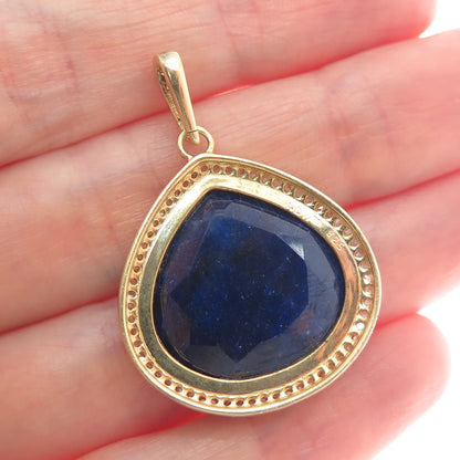 925 Sterling Silver Gold Plated SMK Real Diamond & Sapphire Gem Teardrop Pendant