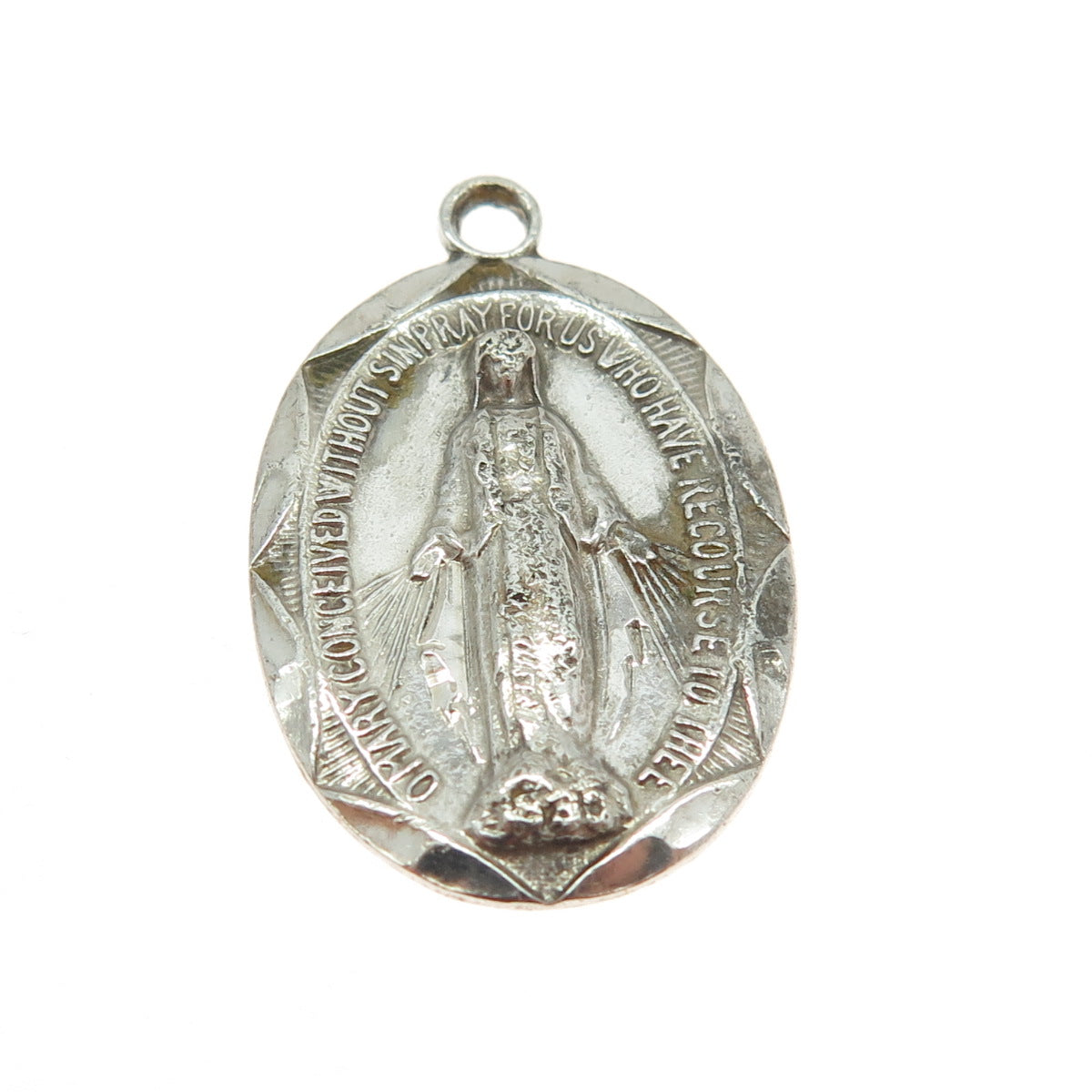 925 Sterling Silver Antique Art Deco Saint Mary Miraculous Religious Pendant