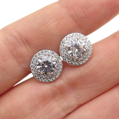 925 Sterling Silver Round-Cut C Z Sparkle Stud Earrings