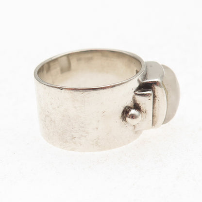925 Sterling Silver Vintage Real Moonstone Modernist Oxidized Ring Size 9.25