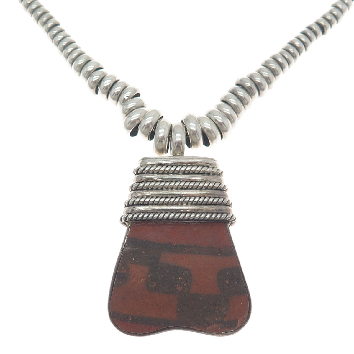 950 Silver Vintage Peruvian Clay Pottery Tribal Wheat Chain Necklace 20-22"