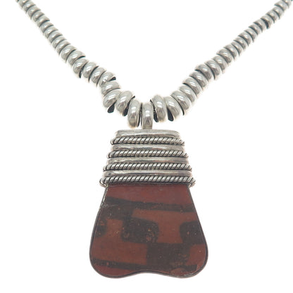 950 Silver Vintage Peruvian Clay Pottery Tribal Wheat Chain Necklace 20-22"