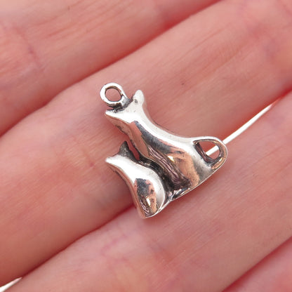 Jezlaine 925 Sterling Silver Vintage Mom & Child Cat Oxidized 3D Charm Pendant