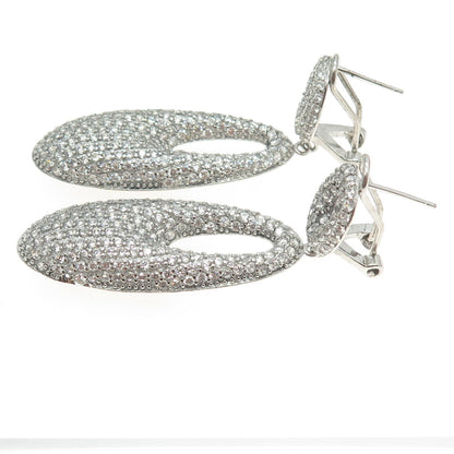 925 Sterling Silver Round-Cut C Z Oval Dangling Omega Back Earrings