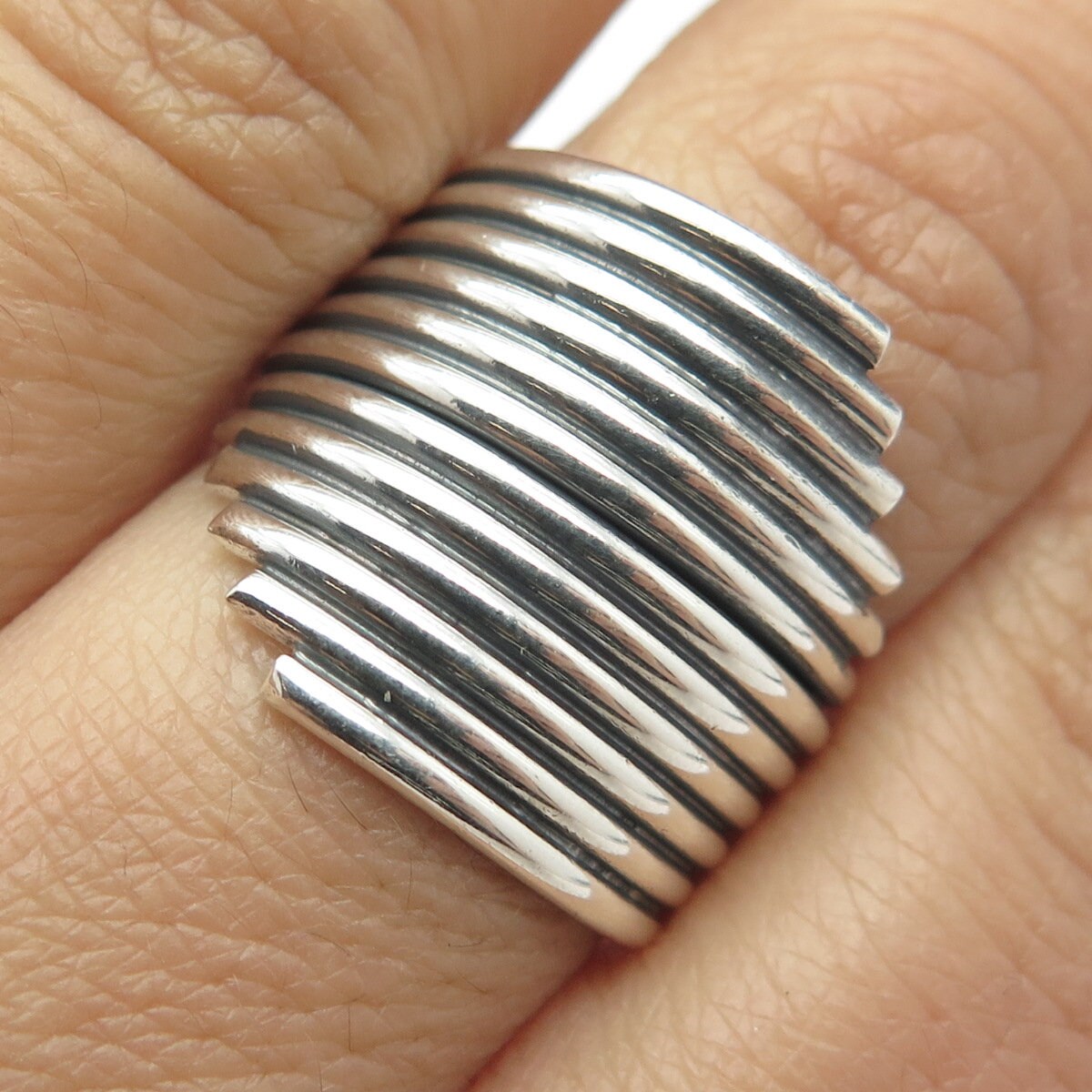 925 Sterling Silver Vintage Wide Wire Wrapped Ring Size 7.75