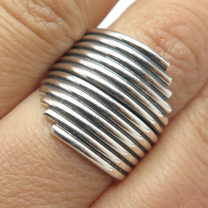 925 Sterling Silver Vintage Wide Wire Wrapped Ring Size 7.75