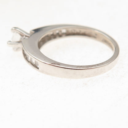 Ken Crafts 925 Sterling Silver Round & Emerald-Cut C Z Engagement Ring Size 7