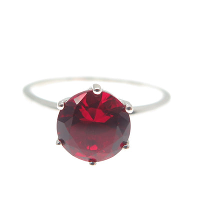 DAZZLERS 925 Sterling Silver Round-Cut Nano Red Garnet Ring Size 8